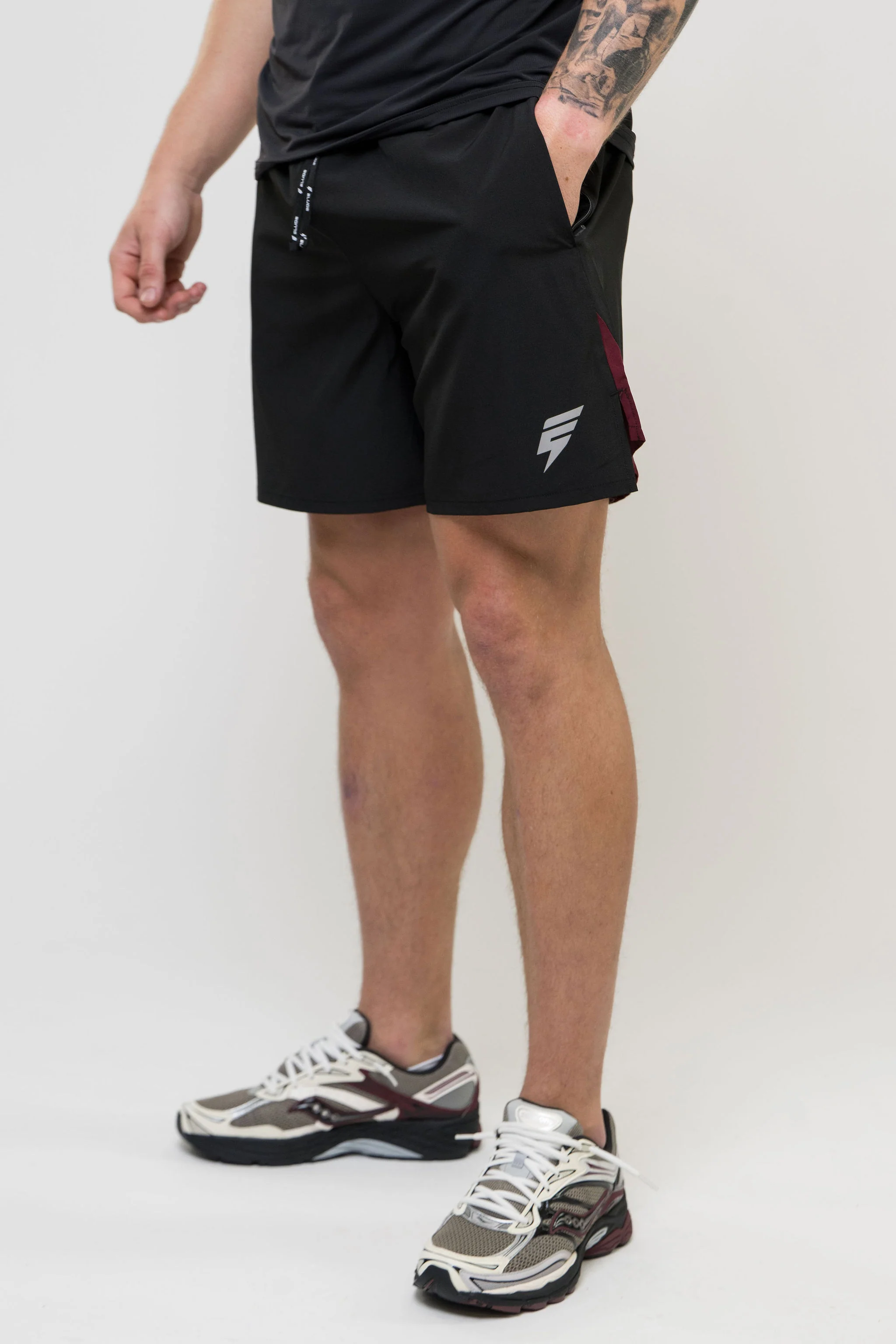 TRACK JACKET SHORT SET - BLACK/MAROON - Image 10