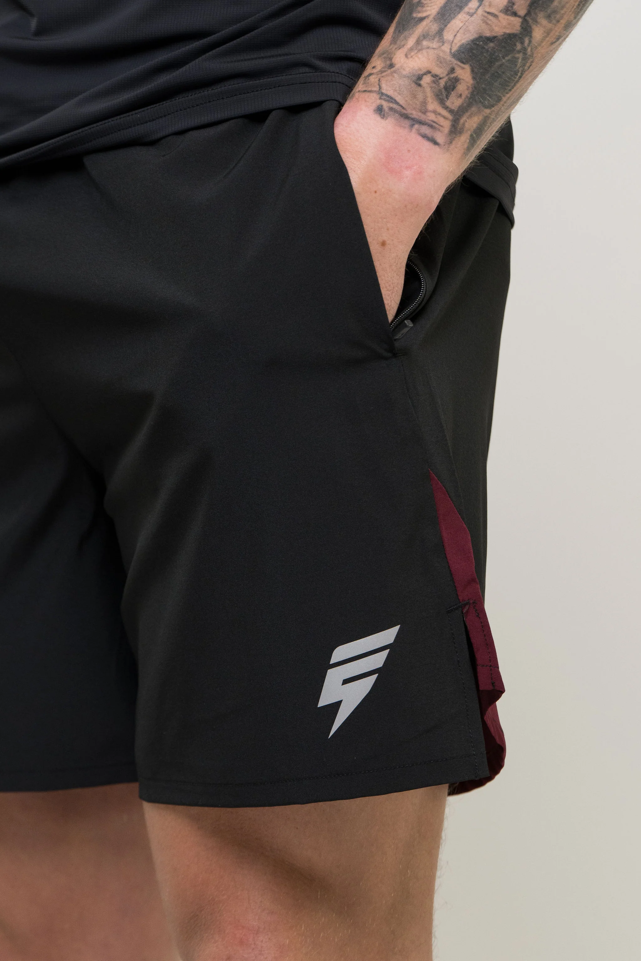 TRACK JACKET SHORT SET - BLACK/MAROON - Image 11