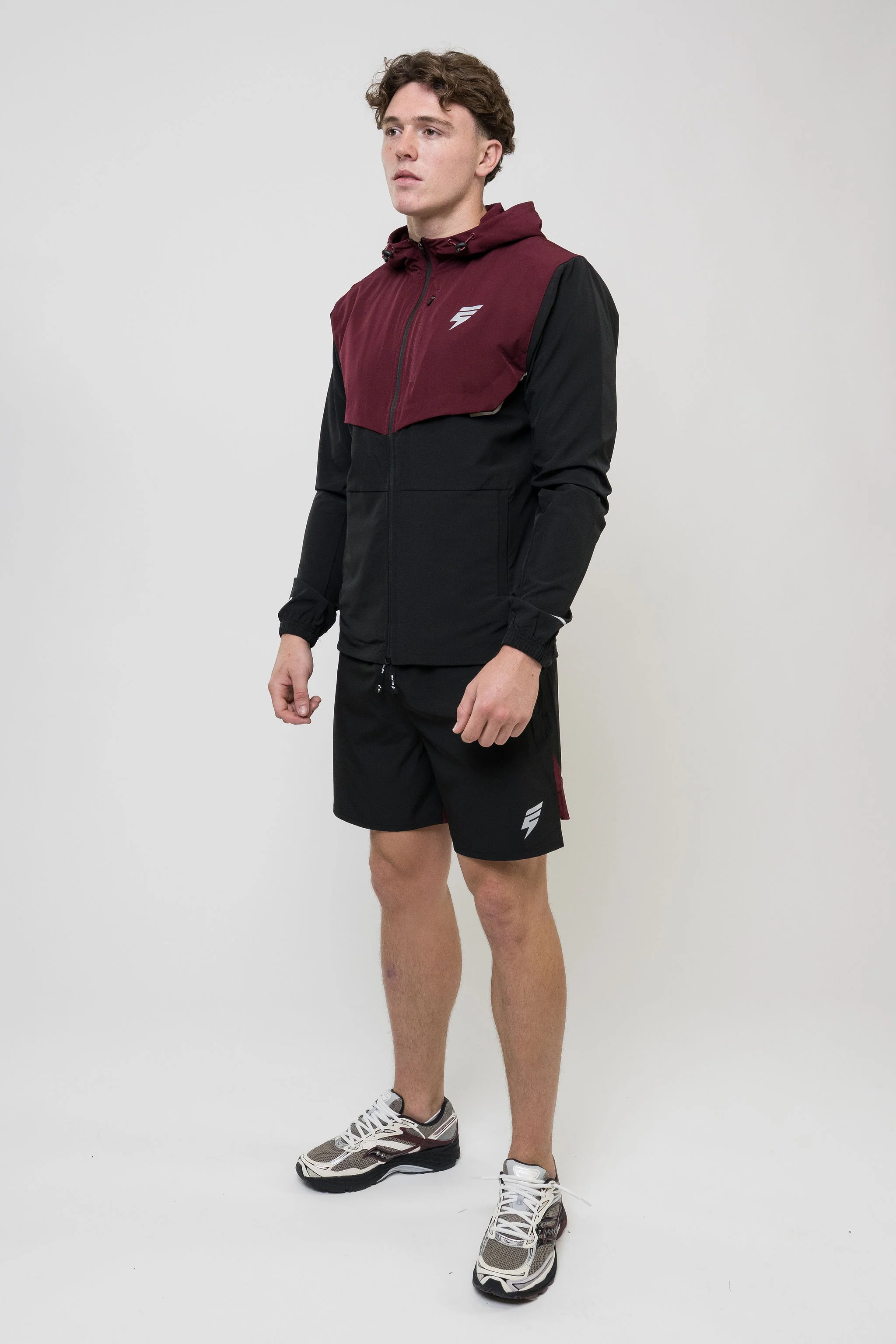 TRACK JACKET SHORT SET - BLACK/MAROON - Image 4